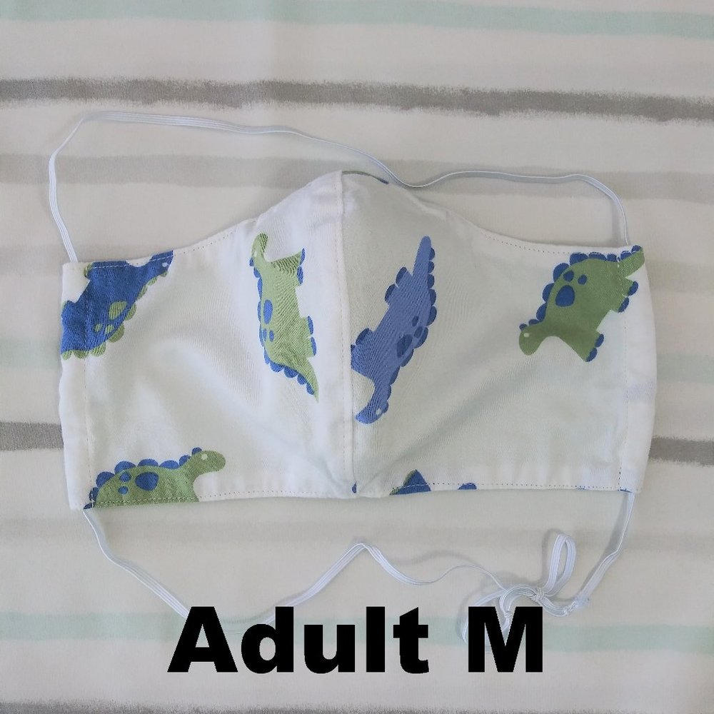 Adult M homemade mask w/ pocket - dinosaurs